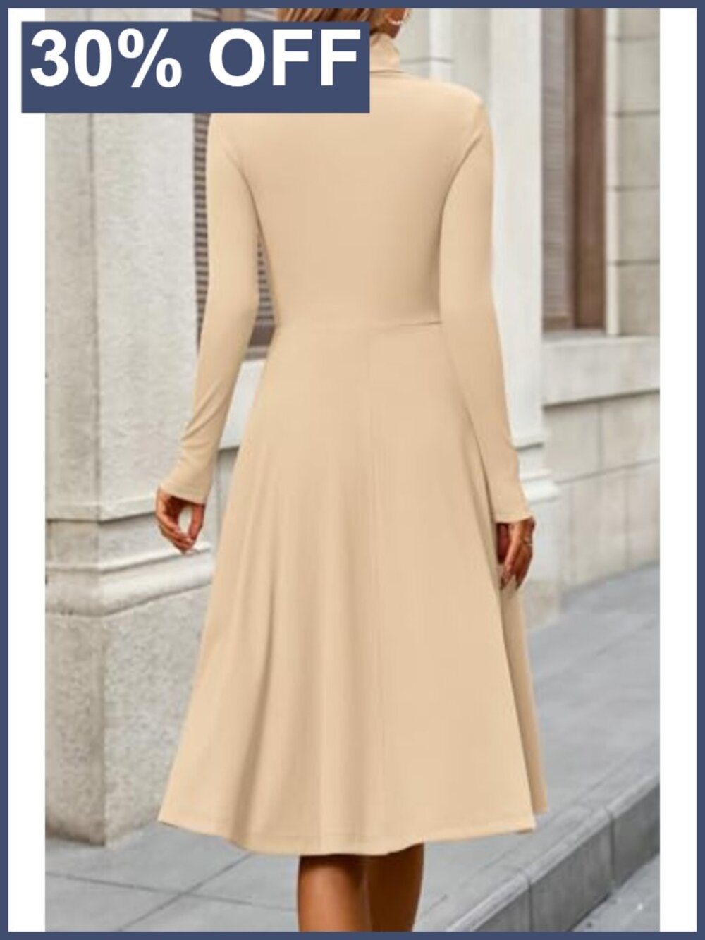 Womens Long Sleeve Turtleneck Midi A Line Dress Ribbed Knit Fall - Picture 3 of 6